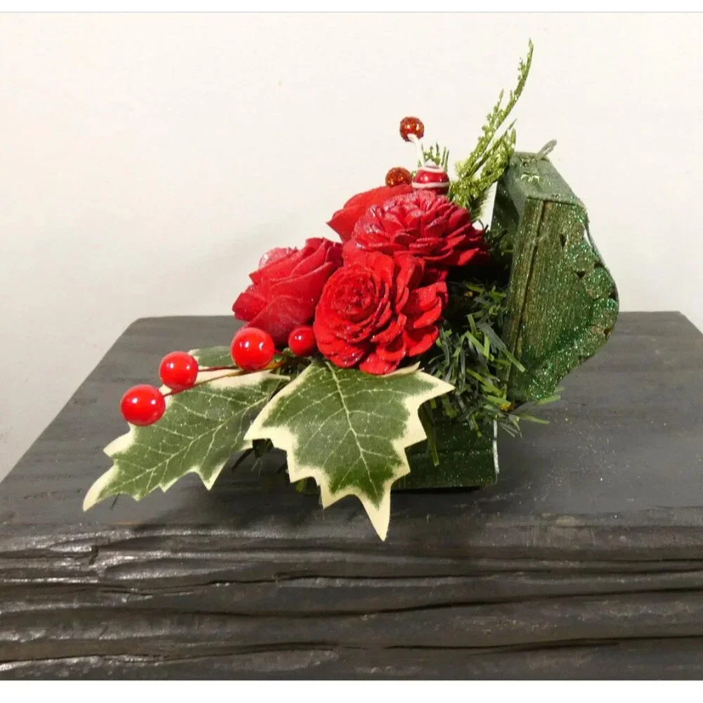 Sparkling small wood, suitcase, trunk, treasure chest, w/Sola sparkling roses